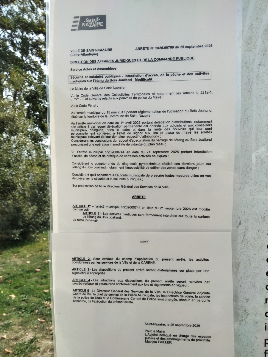 Navigation interdite sur le Bois Joalland